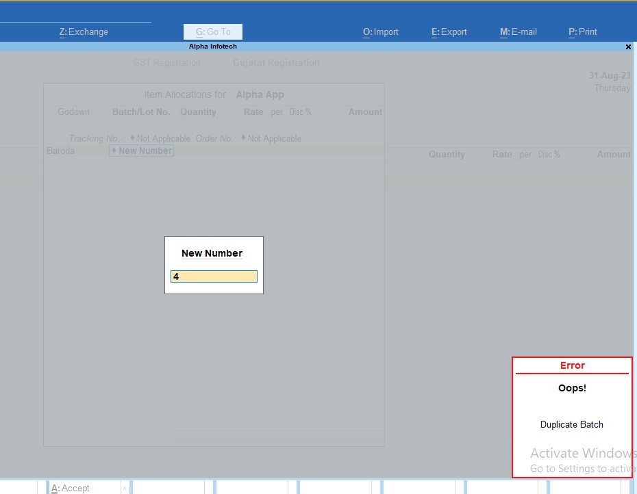 Stock Item Duplicate Batch Creation Control